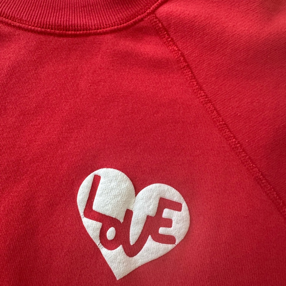 Spiritual Gangster Red Crewneck Sweatshirt with White Heart 'Love' Graphic - Picture 2 of 4